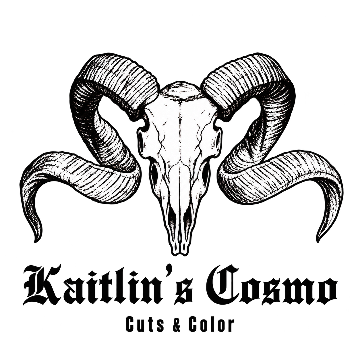 Kaitlin’s Cosmo — ram skull logo, Cuts & Color